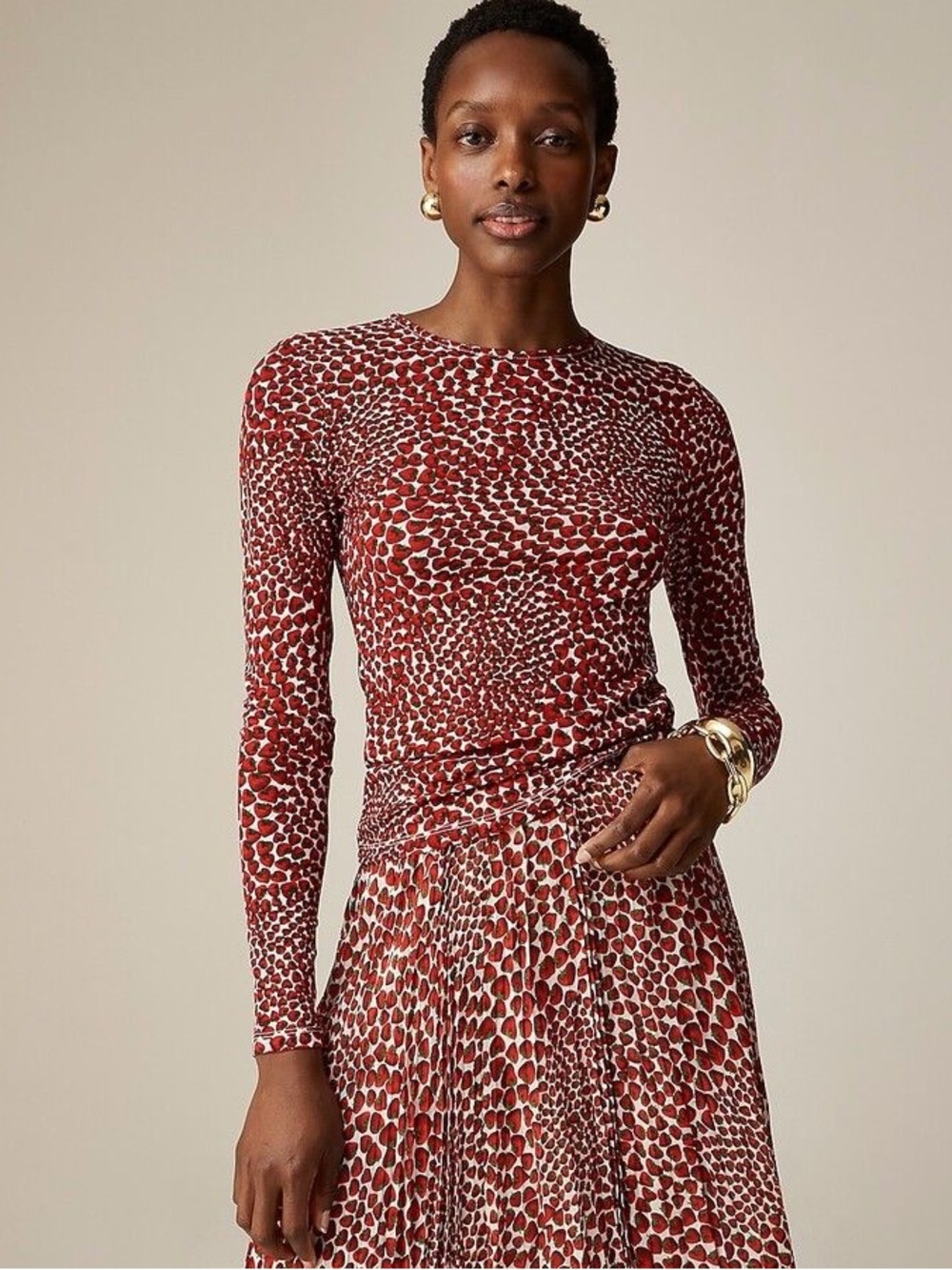 Jcrew Sheer long-sleeve top in strawberry swirl - XS